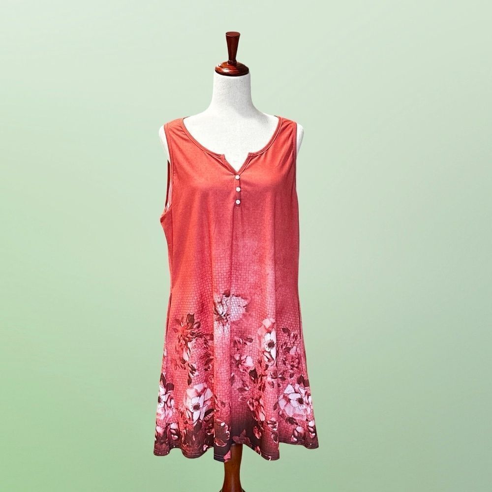 NWT Disamer Sleeveless Sundress / Cover-Up Floral Pattern Pink Red XL - Picture 8 of 10